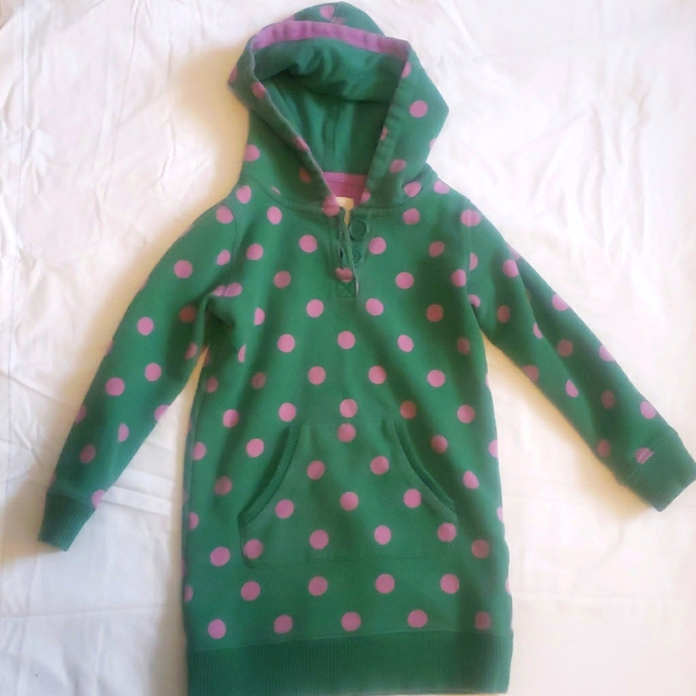 Mini Boden Lavender polka dot on green hoodie